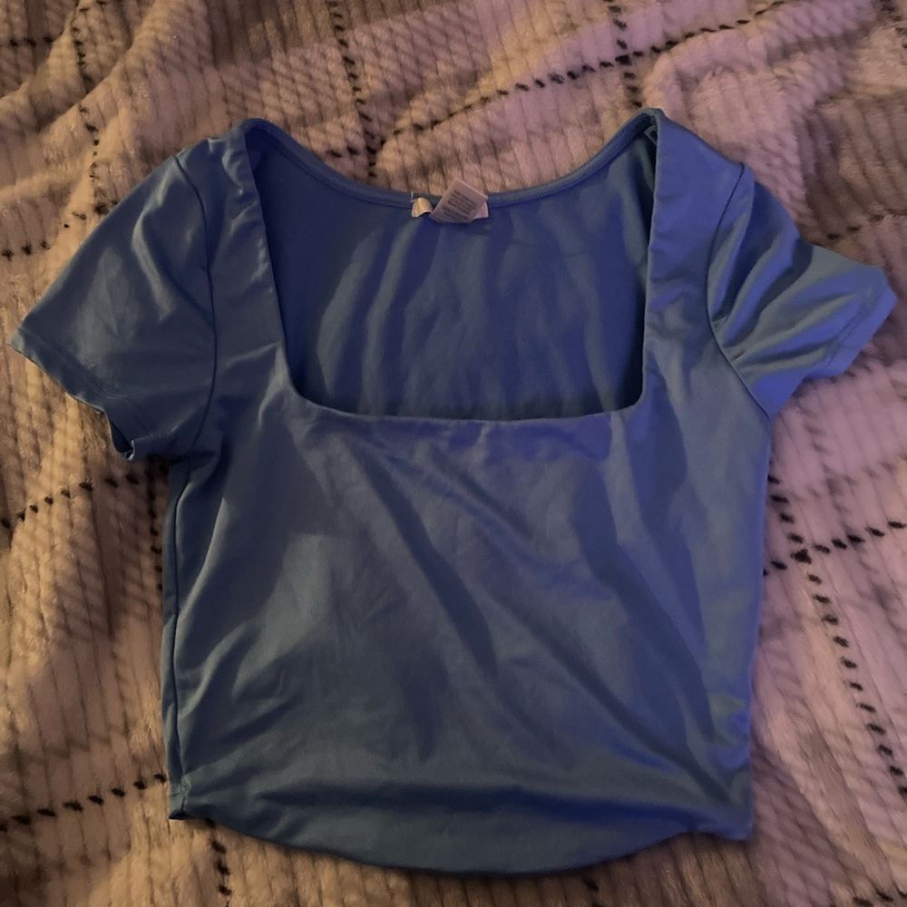 Blue Square Neck Crop Top